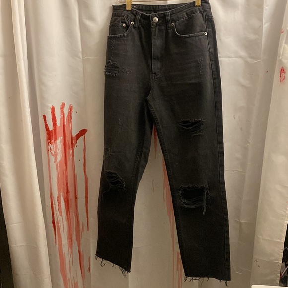 KSUBI ++ Chlo Wasted Caster Oil Black Ripped High Rise Straight Leg 26